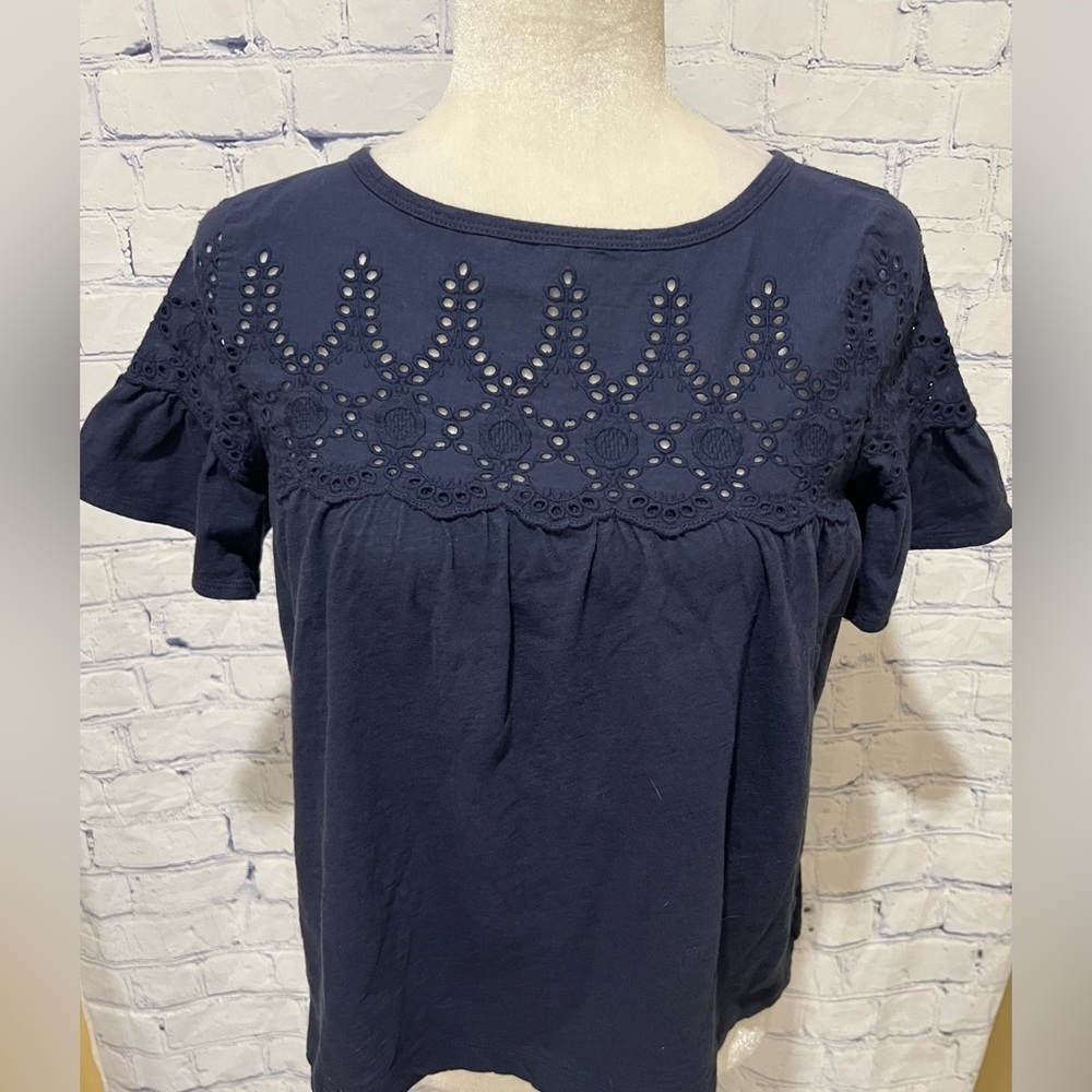 J. Crew Navy Eyelet Blouse